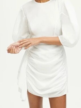 RHODE Pia White Puff-Sleeve Mini Dress | Size M